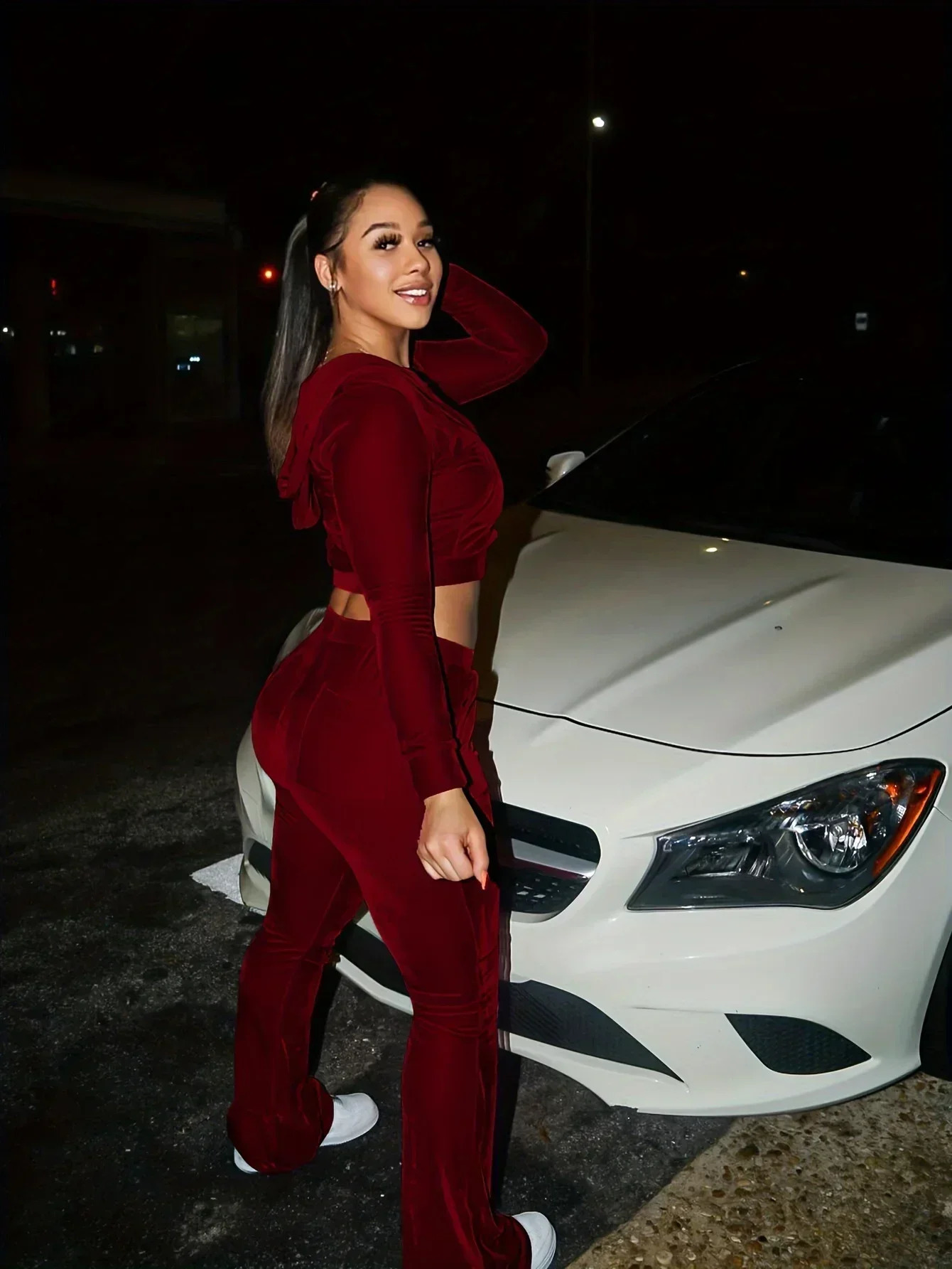 Women Velvet Two Piece Set Autumn Winter Tracksuit Outfits Long Sleeve Hooded Zipper Sweatshirt Drawstring Wide Leg Pants Suit y240821