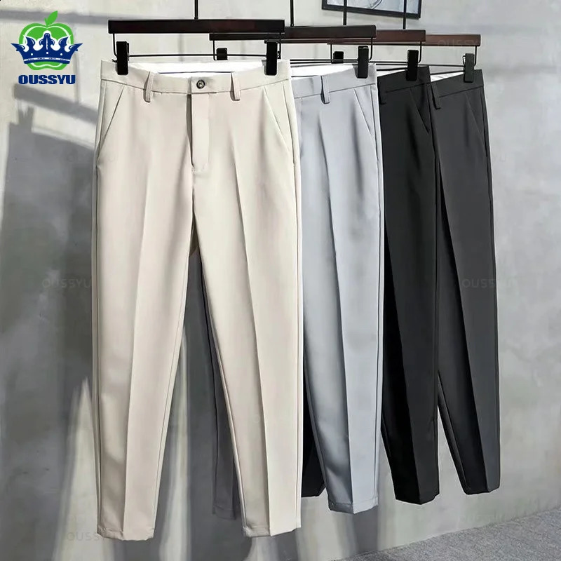 Spring Summer Suit Pants Men Thin Business Classic Grey Black Khaki Straight Korean Formal Trousers Male Plus Size 27-40 42 240810