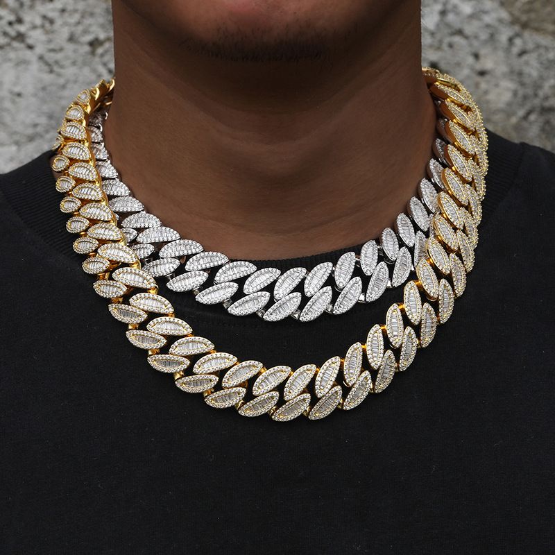 Cuban Link Chain Necklace for Men Micro Inlaied 3 Row T Square Bling Diamond Chains 20MM Wide Iced Out Necklaces Designer Prong Rock Hip Hop 18K Gold 