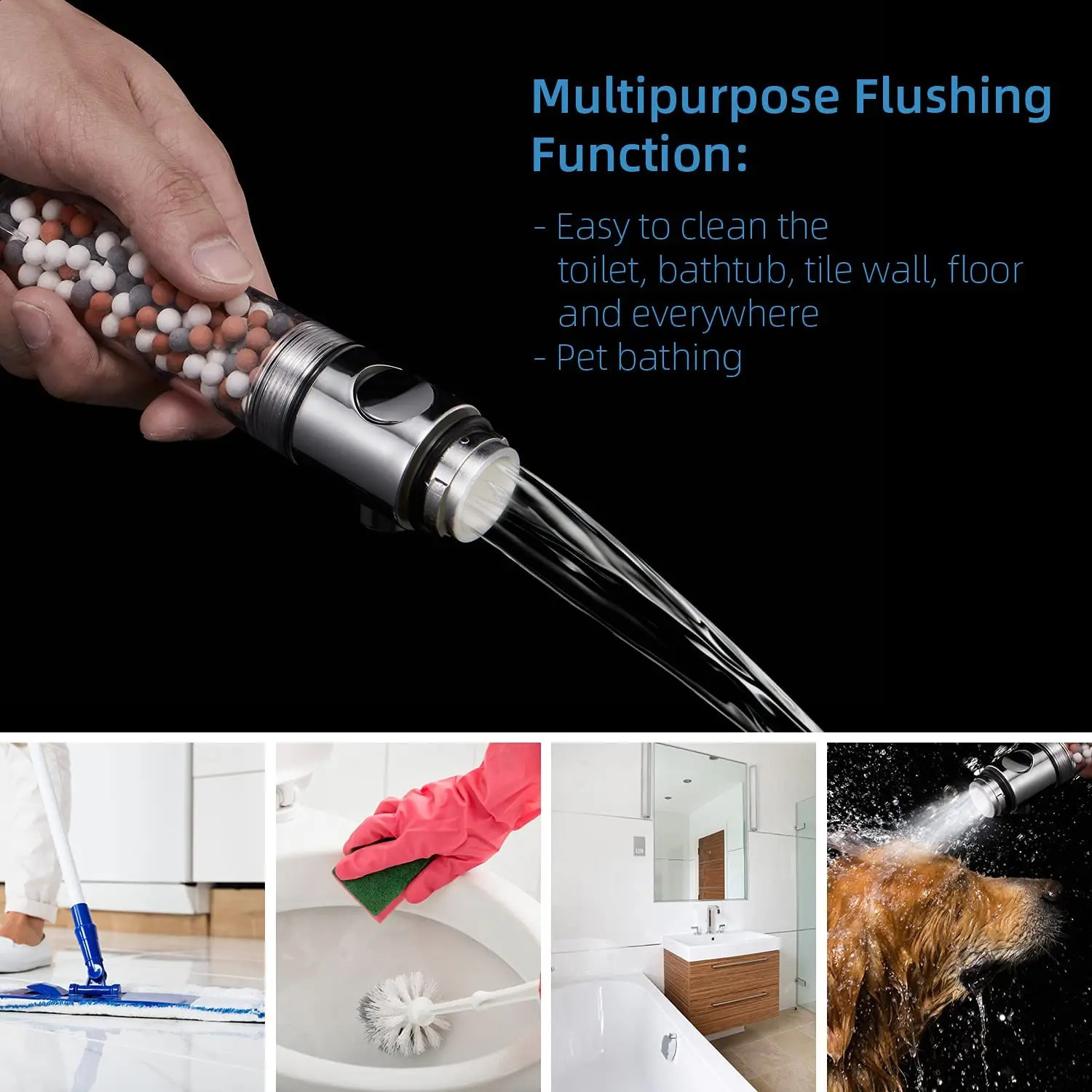 Shower Head High Pressure Water Saving with On/Off Switch Stop Button Ionic Mineral Anion 3 Modes Handheld Bathroom Showerheads 240810