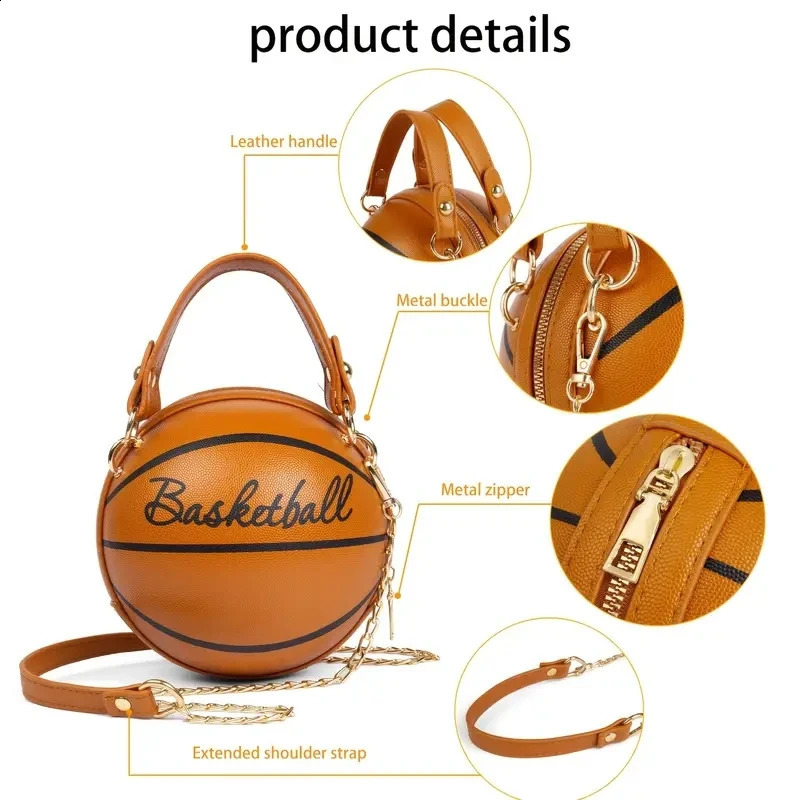 Women Shoulder Bag PU Leather Chain Basketball Letter Print Teenagers Handbag Fashion Crossbody Bags Female 240815ZYl