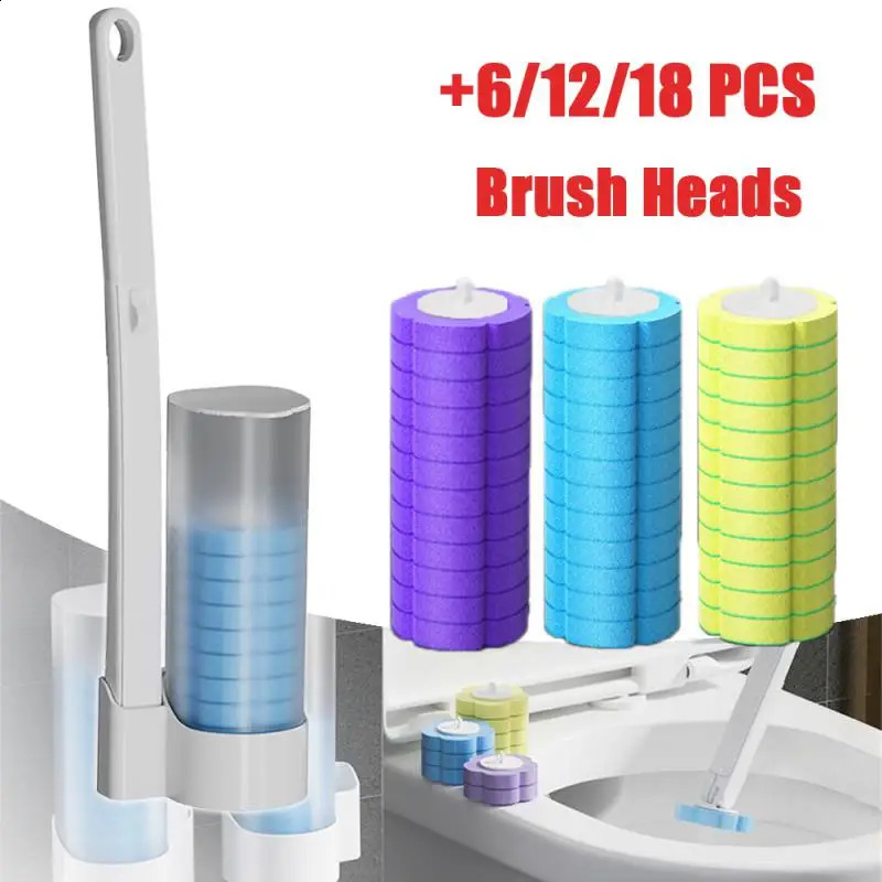 Disposable Toilet Brush Cleaner With Long Handle Bathroom Cleaning Sponge Brush With Replaceable Brush Head Toilet Accessories 240810