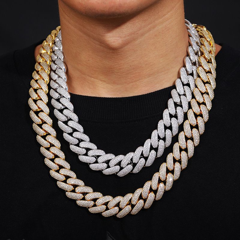 Miami Cuban Link Chain for Men Micro Inlaied 4 Row Bling Diamond 20MM Wide Iced Out Chains Necklace Designer Prong Rock Hip Hop 18K Gold Moissanite Je