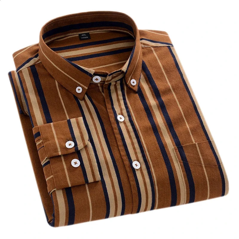 Mens cotton Oxford striped casual long sleeved shirt fashion business peoples office daily classic mens top regular240810