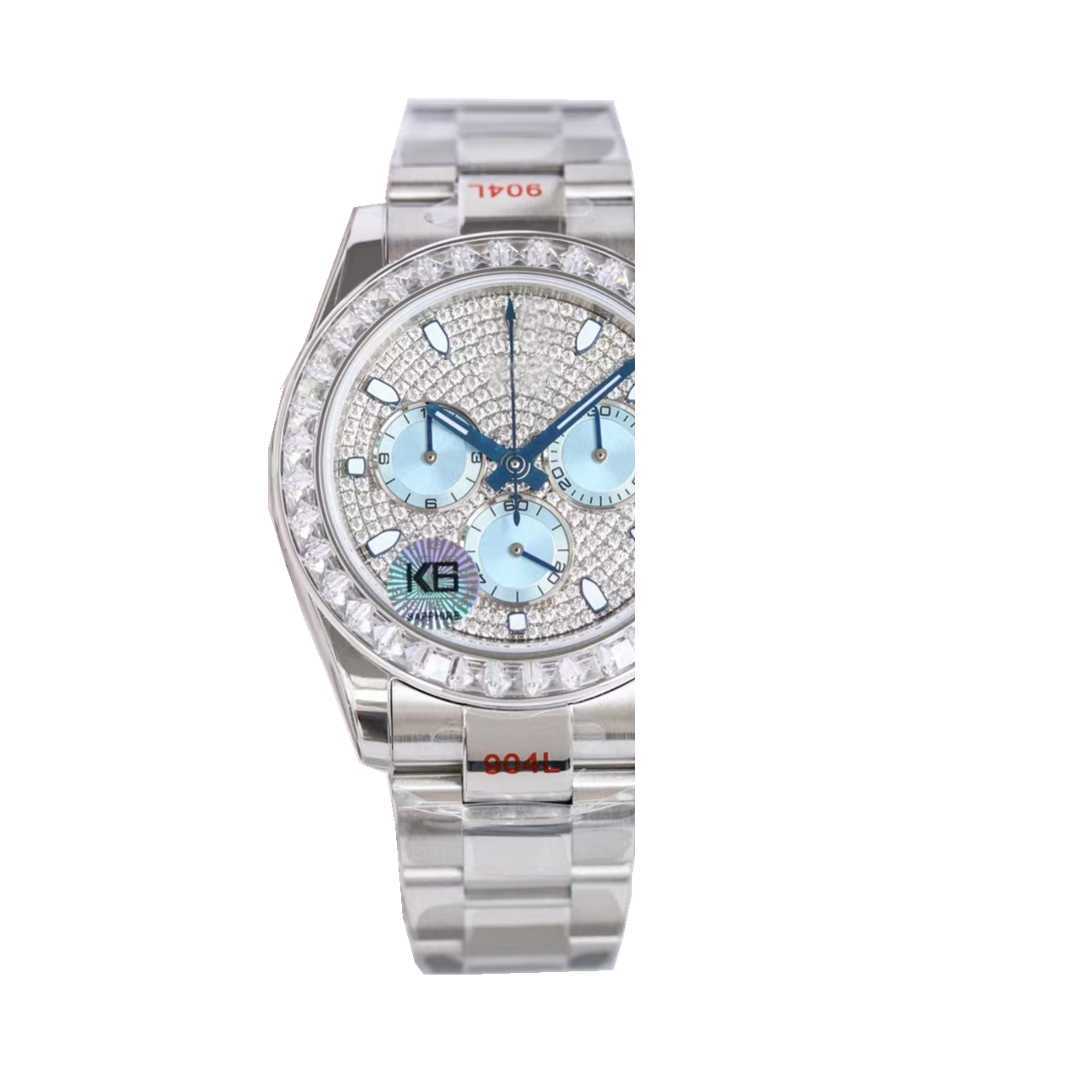High-end quality moissanite iced out watch 40mm ice bule dial with 7750 automatic mechanical movement watch