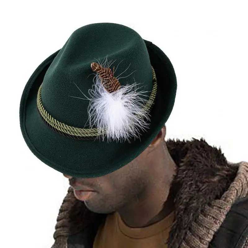 German Oktoberfest Hat Traditional Costume party Hat With Feather For Adults Novelty Fancy Dress Panama Hat Headwear Y240810