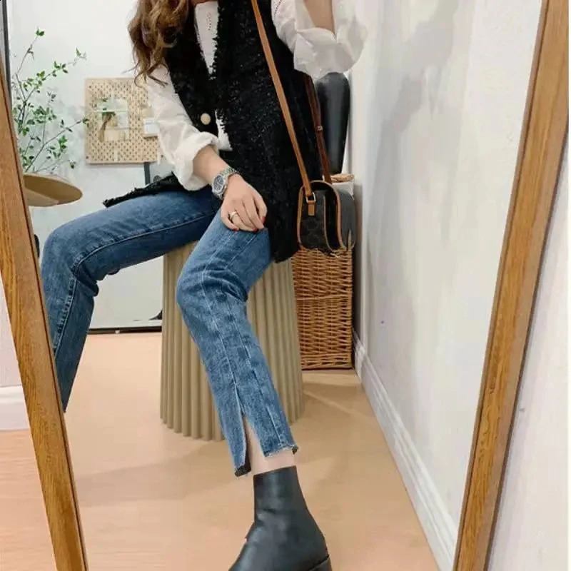 Spring Autumn Coarse Tweed Fashion Womens Sleeveless Vest Coat Versatile Comfortable Loose Female Tank Top Jacket 240810