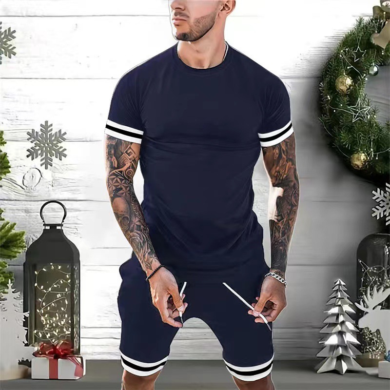 24ss Mens Short-sleeved Shorts Two-piece Sports Casual Youth Suit