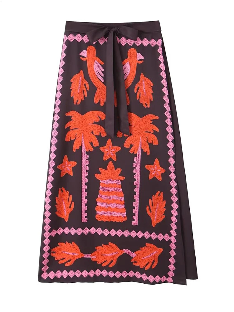 TRAF twopiece womens printed ski set elegant round neck sleeveless top waist fashionable street 240810