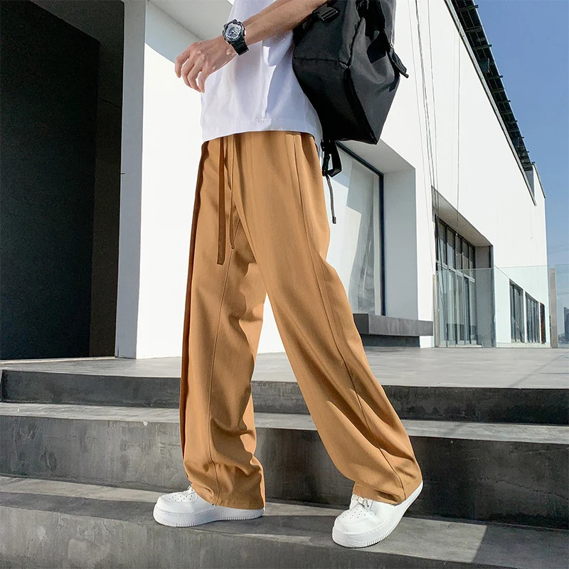 Summer Men Suit Pants Full Baggy Wide Leg Casual Pants Trousers Straight Solid Lightweight Nylon Fabric Oversize Unisex 240810