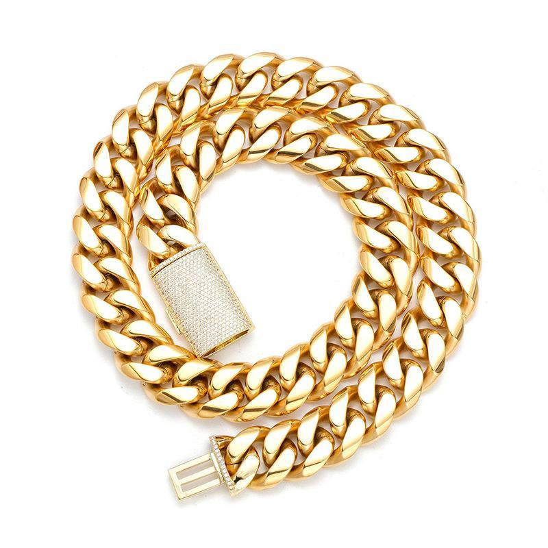 Miami Cuban Link Chain Necklace Designer Men 12MM 14MM Wide Micro Inlaid Moissanite Diamond in Buckle Rock Rapper Hip Hop 18K Gold Jewelry Women Perso