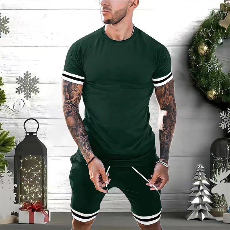 24ss Mens Short-sleeved Shorts Two-piece Sports Casual Youth Suit