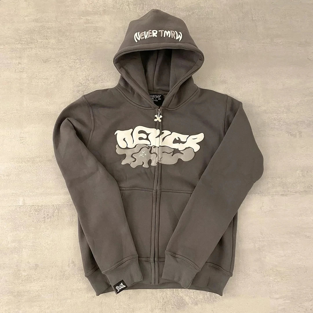 Y2K Hip Hop bet Graphic Printing Black Super Large Hoodie Sportswear Mens Harajuku Zipper Hoodie Street Clothing Zipper Hoodie240810