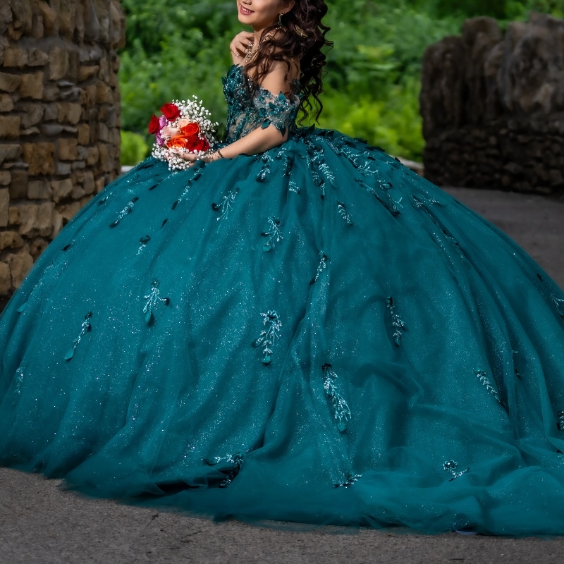 Emerald Green Mexican Quinceanera Ball Gown 2024 Princess Prom Sweet 16 Vestidos De XV Birthday Pageant Dress