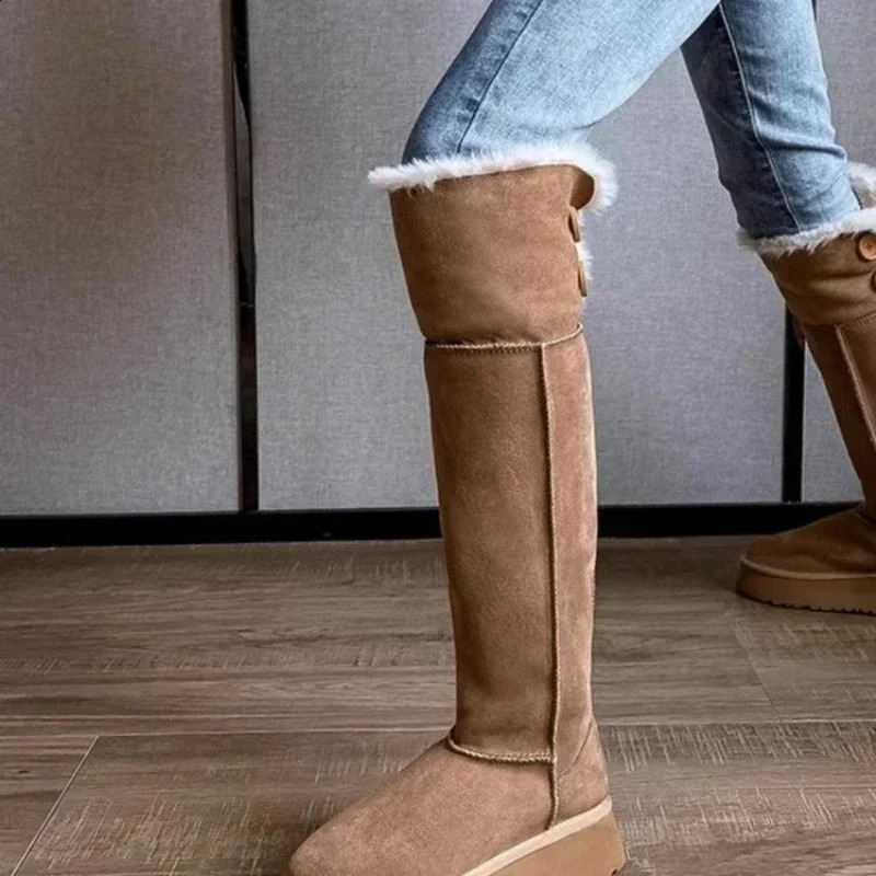 Winter Womens Keep Warm Short Plush Flat Suede Snow Platform Knee High Boots for Women Outdoor Casual Cotton Shoes 240806 da3d