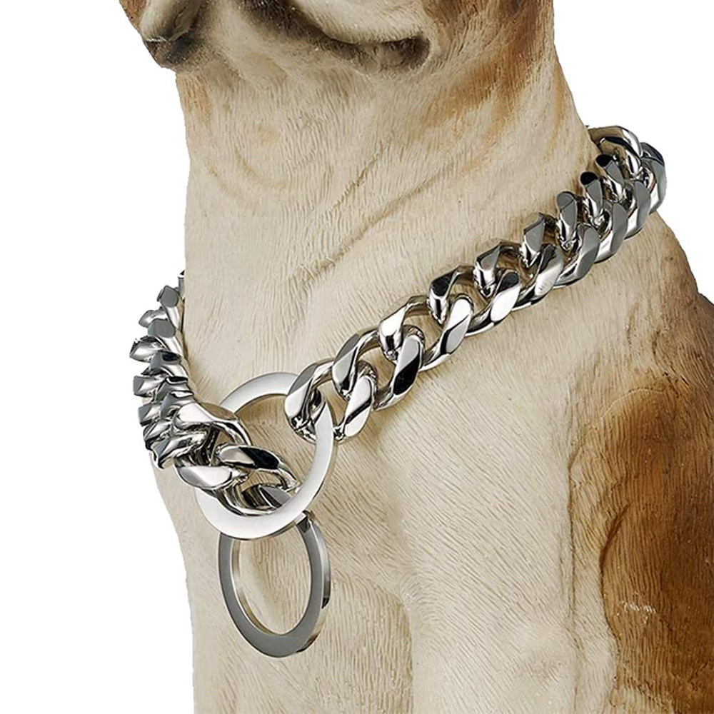 Chain Dog Collar Walking Chain Cuban Link Dog Collar 316L Stainless Steel Metal 15mm Heavy Duty Slip Collar for Small Dogs(15MM, 20")