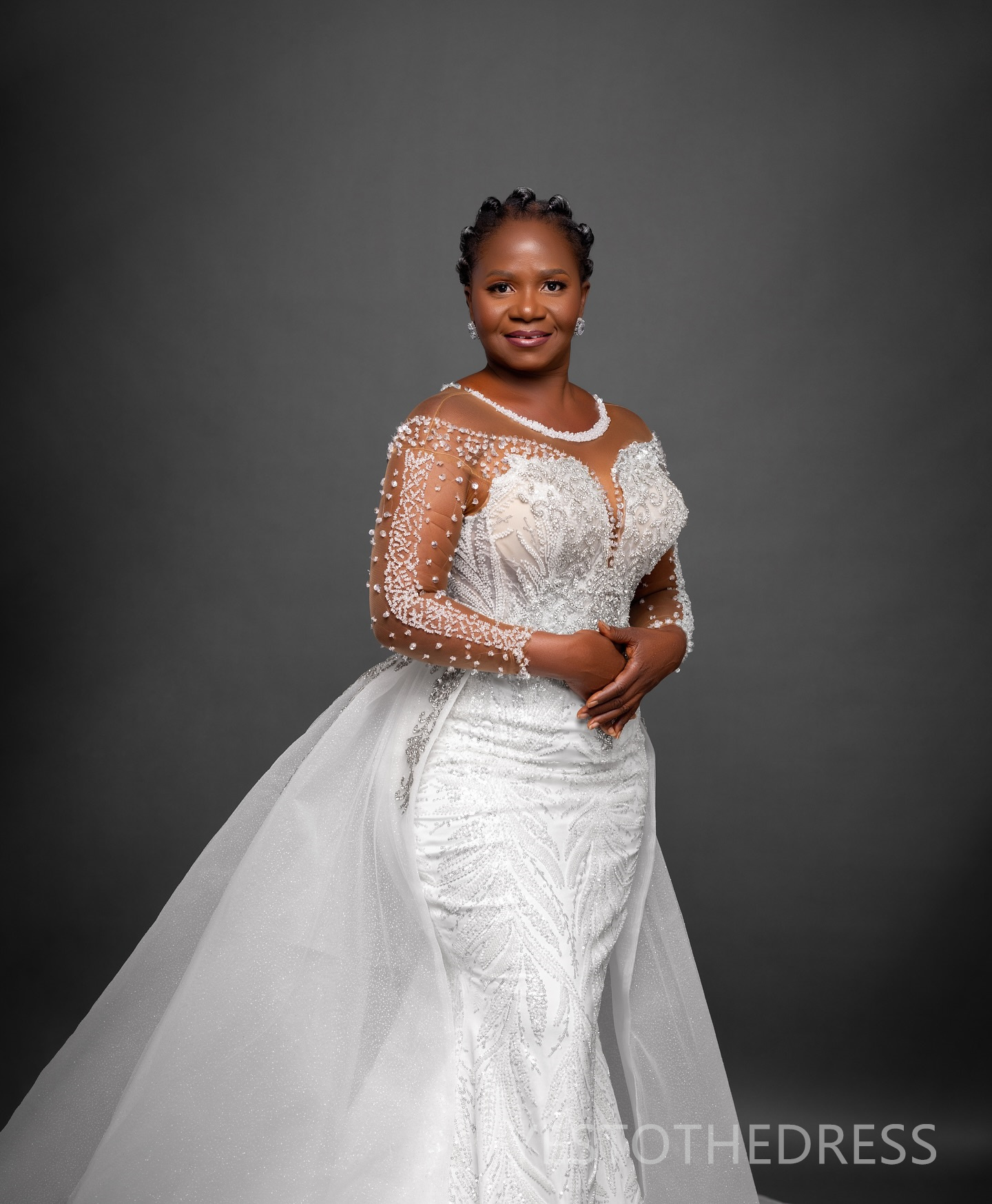 Gorgeous Aso Ebi Wedding Dress for Bride Illusion Trumpet Bridal Dresses Mermaid Long Sleeves Lace Beaded Marriage Gowns with Detachable Train for Bla