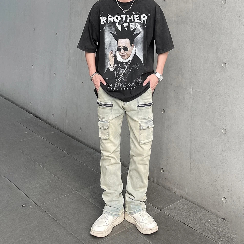 Vintage Street Jeans for Men Slim Original Zip Y2k Skinny Vaqueros Pantalones Hombre Autumn Fit Trousers Streetwear Denim Pants 240809