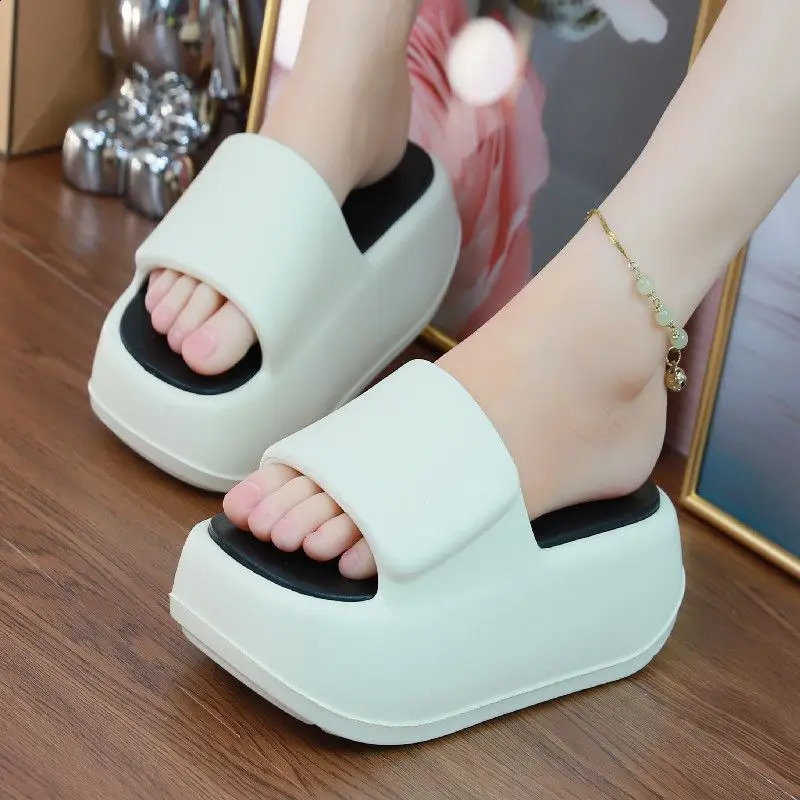 Woman concise slides clogs gothic chunky slippers Fashion high heels slippers womens summer EVA shoes 240809