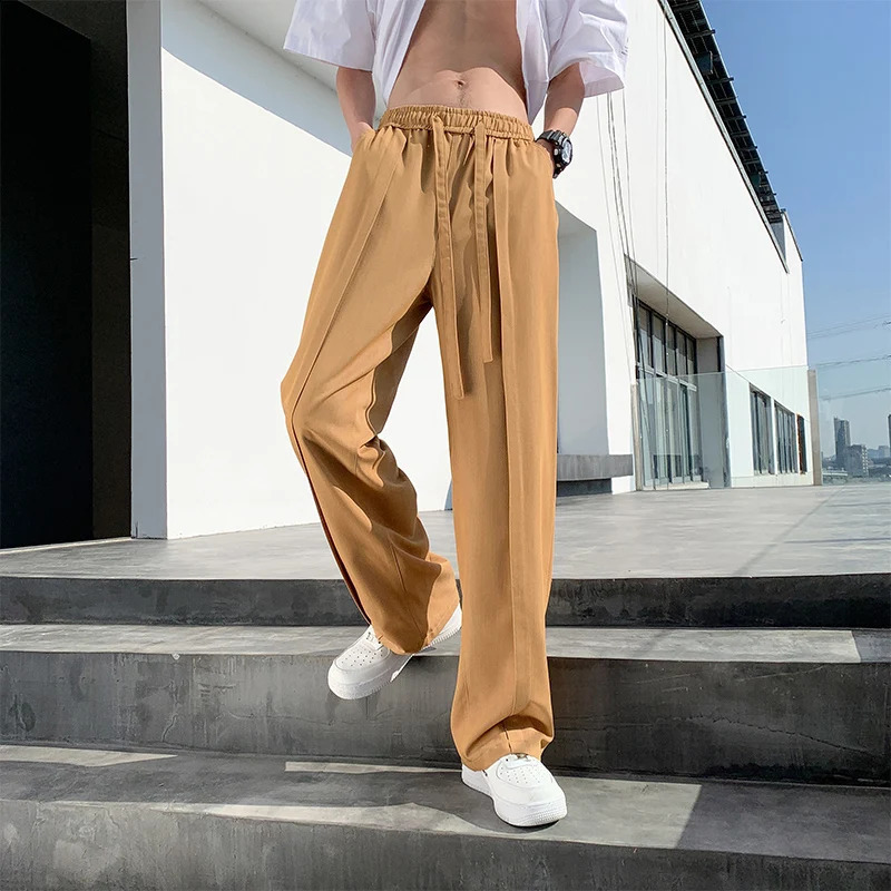 Summer Men Suit Pants Full Baggy Wide Leg Casual Pants Trousers Straight Solid Lightweight Nylon Fabric Oversize Unisex 240810