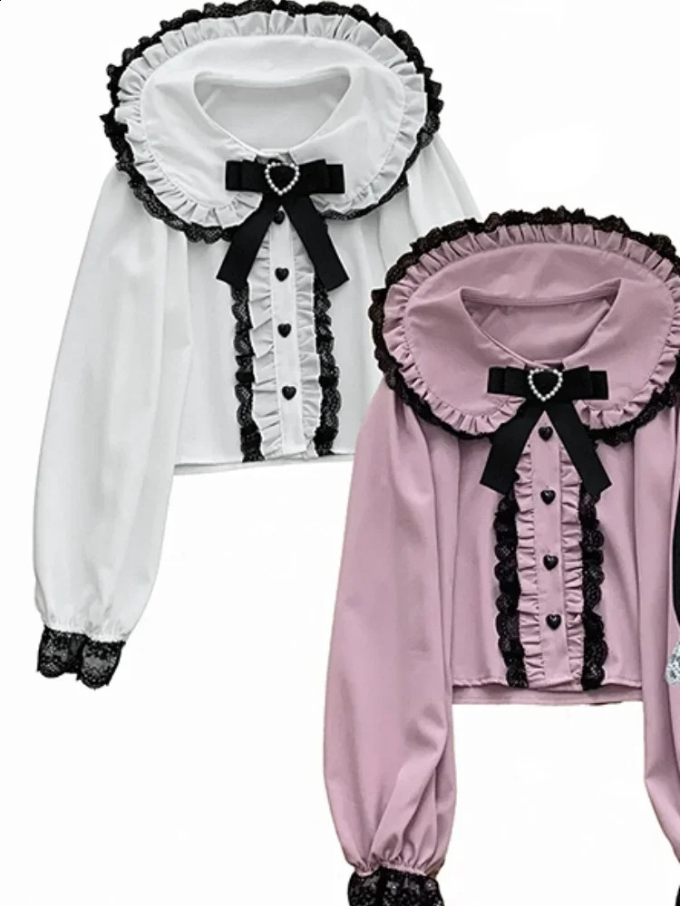 Sweet Lolita Blouses Womens SpringSummer Japanese Fashion Harajuku Lace Bow Long Sleeve Shirt for Girls Kawaii Top Blusas Camisas 240810