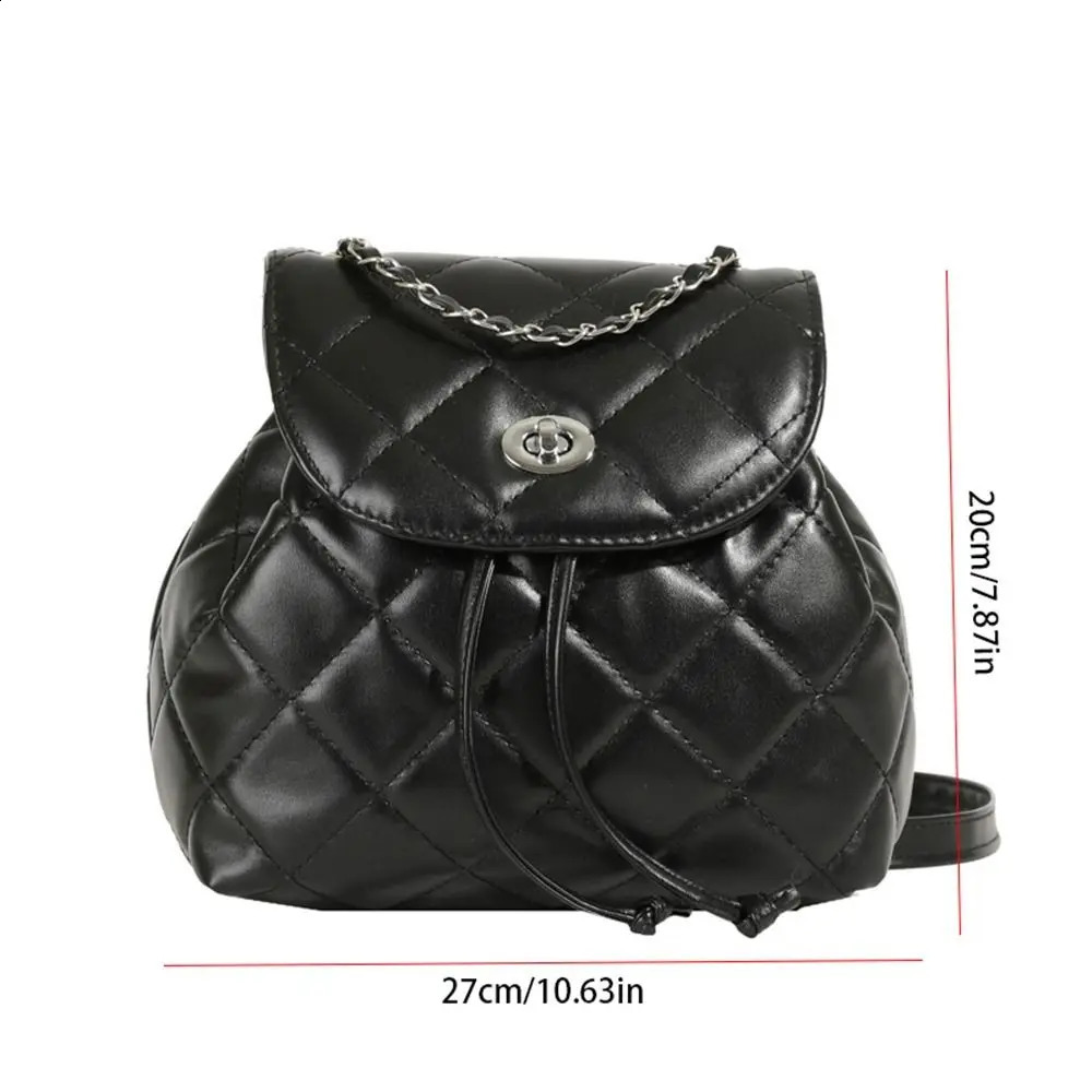 Cute Small Backpack Large Capacity Pu Leather Rhombic Lattice Chain Shoulder Bag School Bag Korean Style Pu Bucket Bag Outdoor 250318