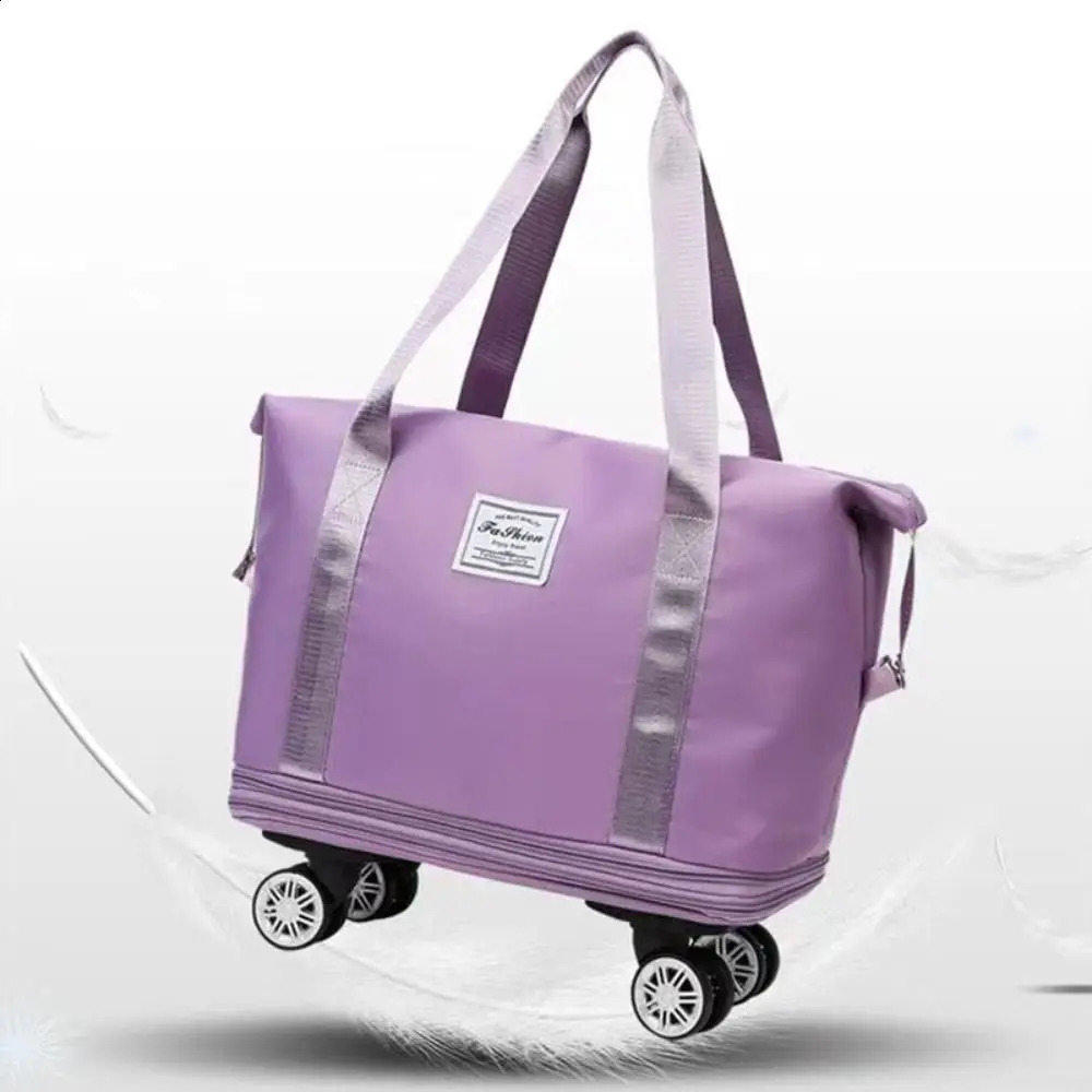 Dry wet separation luggage bag expandable rolling luggage bag lightweight folding business travel bag with wheel handle 240821