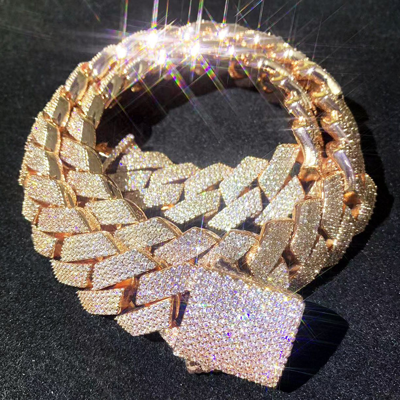 gold cuban link chain for men micro inlaied 4 row bling diamond 20MM wide spring buckle iced out chains necklace designer prong rock hip hop moissanit