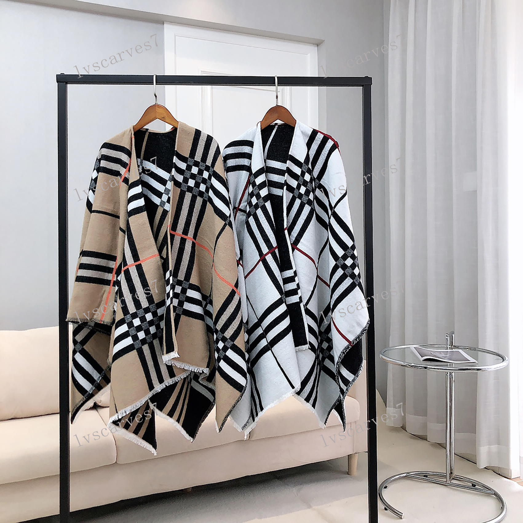 Luxury Brand Pure Wool Poncho Scarves Coat Classic Plaid Cashmere Blanket Scarves Capes Women Winter Warm Shawl Wraps Designer