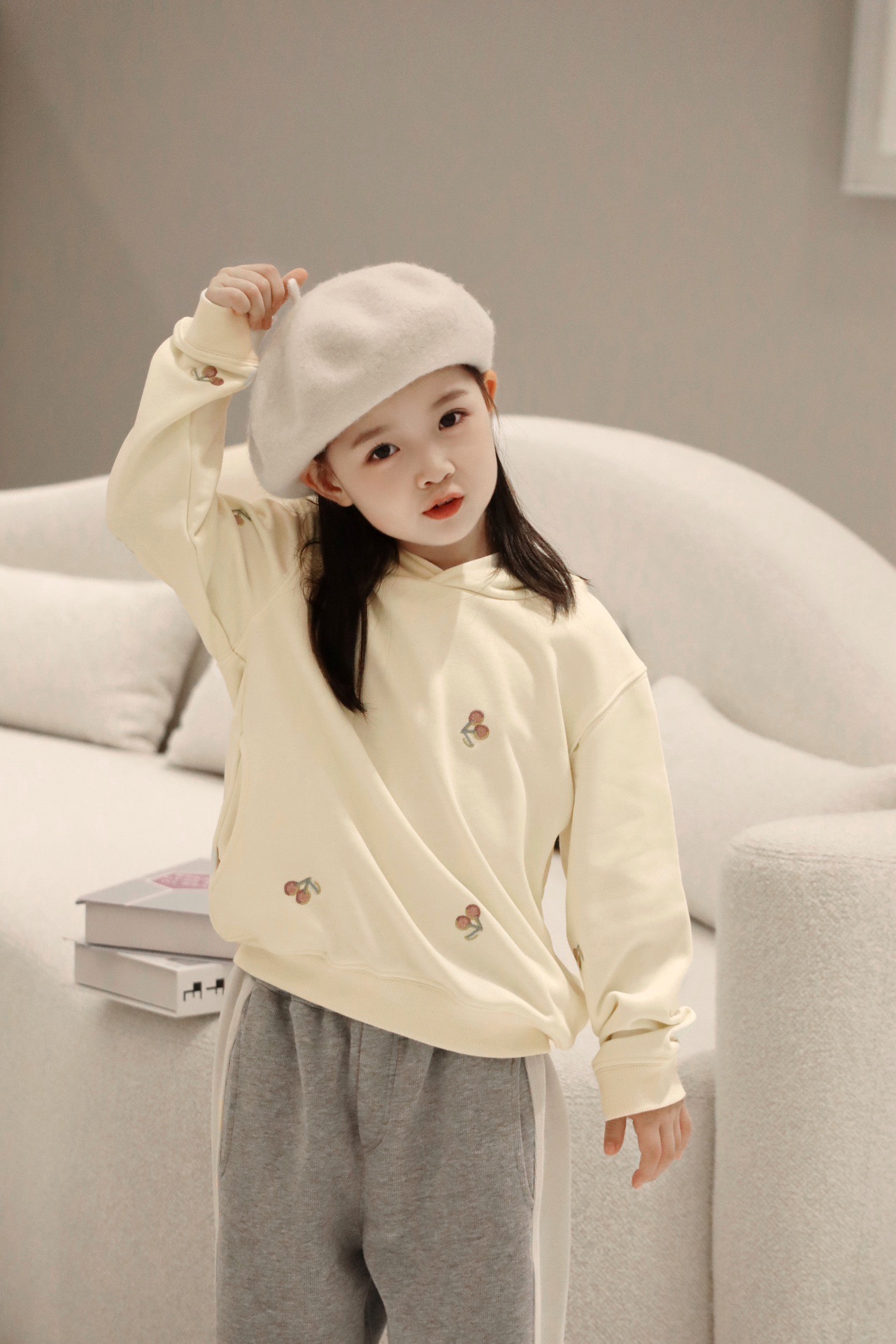 Kids Girl Hoodies Cherry Printed Clothing Fashion Autumn Sports Suit Baby Girls Hooded Hoodie Pink Sweatshirts