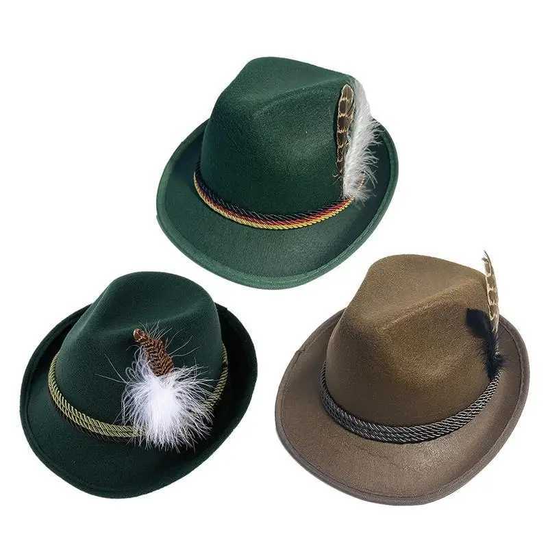 German Oktoberfest Hat Traditional Costume party Hat With Feather For Adults Novelty Fancy Dress Panama Hat Headwear Y240810