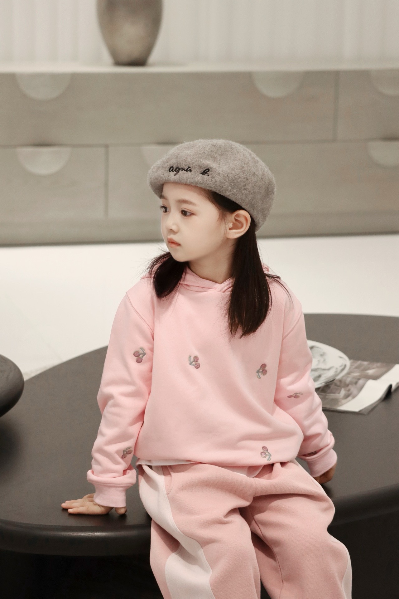 Kids Girl Hoodies Cherry Printed Clothing Fashion Autumn Sports Suit Baby Girls Hooded Hoodie Pink Sweatshirts