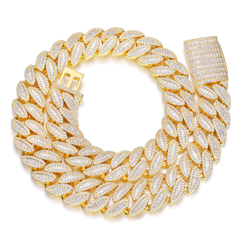Cuban Link Chain Necklace for Men Micro Inlaied 3 Row T Square Bling Diamond Chains 20MM Wide Iced Out Necklaces Designer Prong Rock Hip Hop 18K Gold 