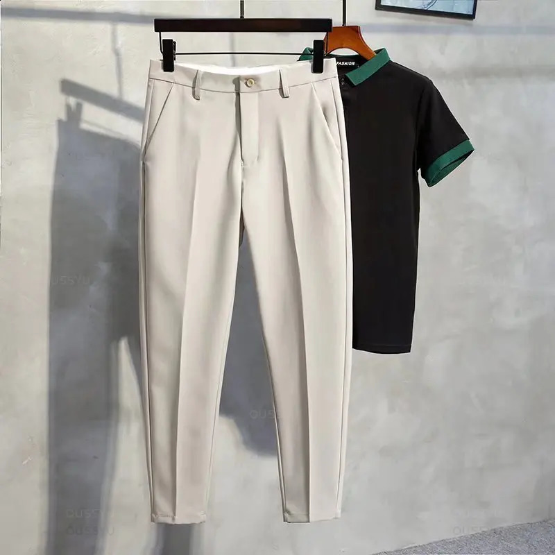 Spring Summer Suit Pants Men Thin Business Classic Grey Black Khaki Straight Korean Formal Trousers Male Plus Size 27-40 42 240810
