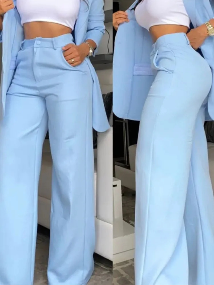 Autumn Womens Fashion Solid Notched Collar Suit Two Piece Business Office Casual Elegant Blazer Coat Trousers Set y240816