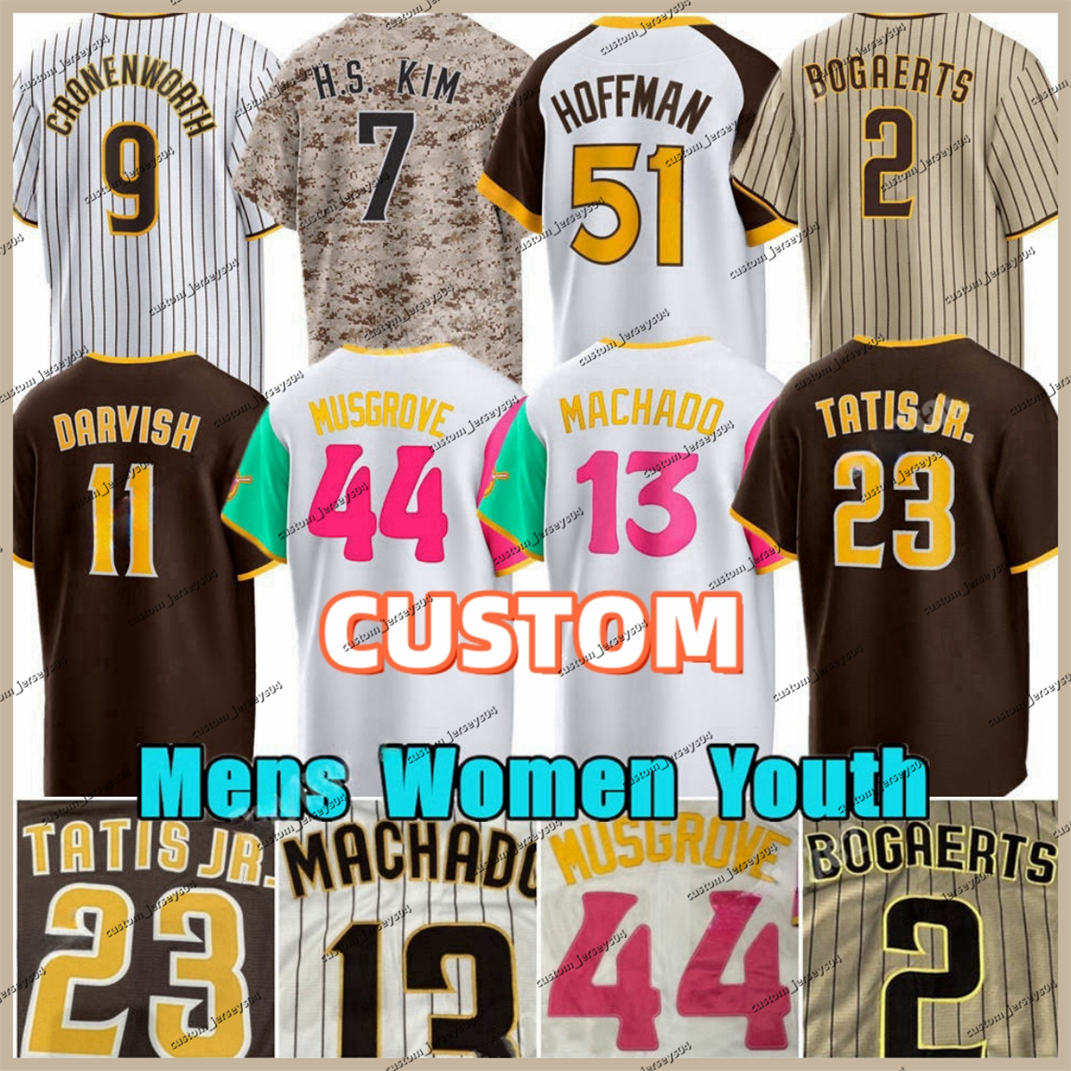 Custom 23 Fernando Tatis Jr. Baseball Jersey Manny Machado Yu Darvish San Diego Jake Cronenworth Xander Bogaerts Padres Joe Musgrove Ha-Seong Kim Dylan Cease Merrill