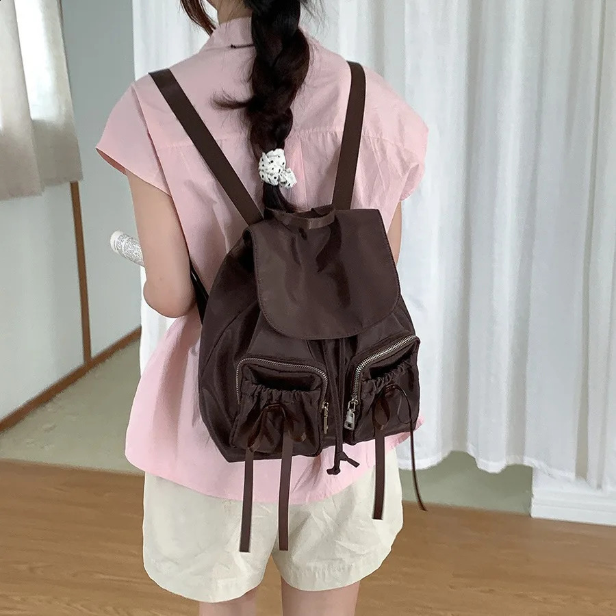 Womens backpack fashion nylon bow travel backpack womens backpack Korean niche womens backpack leather style bow school bag 240912