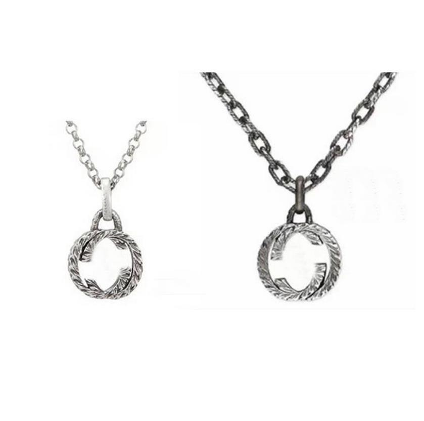 S925 Silvers Vintage Necklace Interlocking Double G Pendant Women's and Men's Couple Retro Silver Necklace Couple Holiday Jewelry Gift