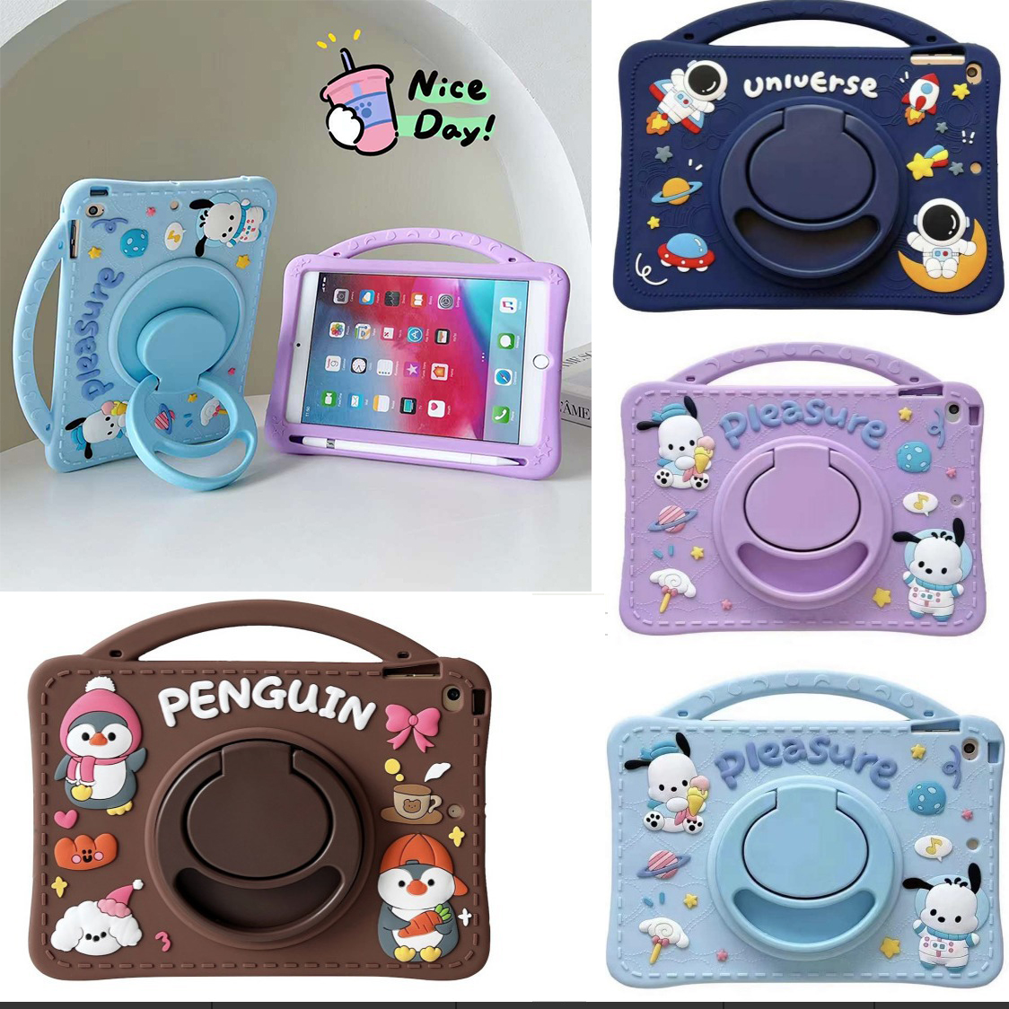 Cartoon Silicone Case For Redmi Pad SE 11" 2023 10.6inch Xiaomi Pad 5 5Pro MiPad 6 6Pro 11inch Cute Kawaii Kids Tablet Cover Rotating Handle Stan