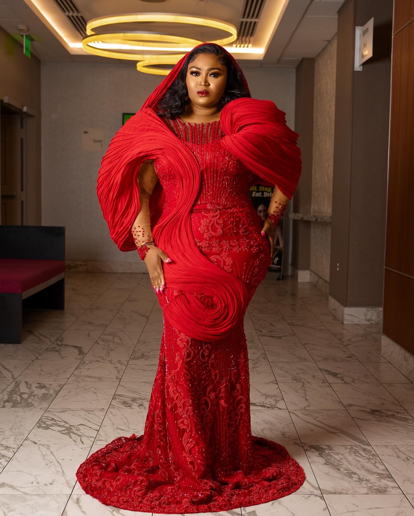 2024 Plus Size Red Mermaid Prom Dress Lacefull Promdress Stylish Vintage Evening Formal Party Second Reception Birthday Engagement Gowns Dresses ZJ74