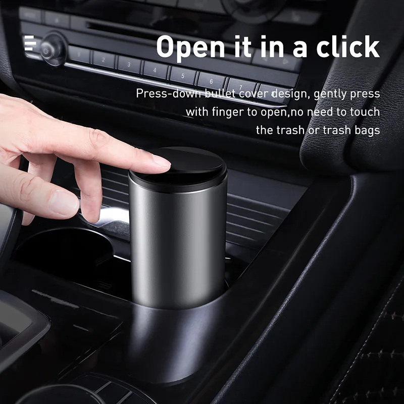 Baseus Car Trash Bin Alloy Garbage Can For Car Dustbin Waste Rubbish Basket Bin Organizer Storage Holder Bag Auto Accessories 240810