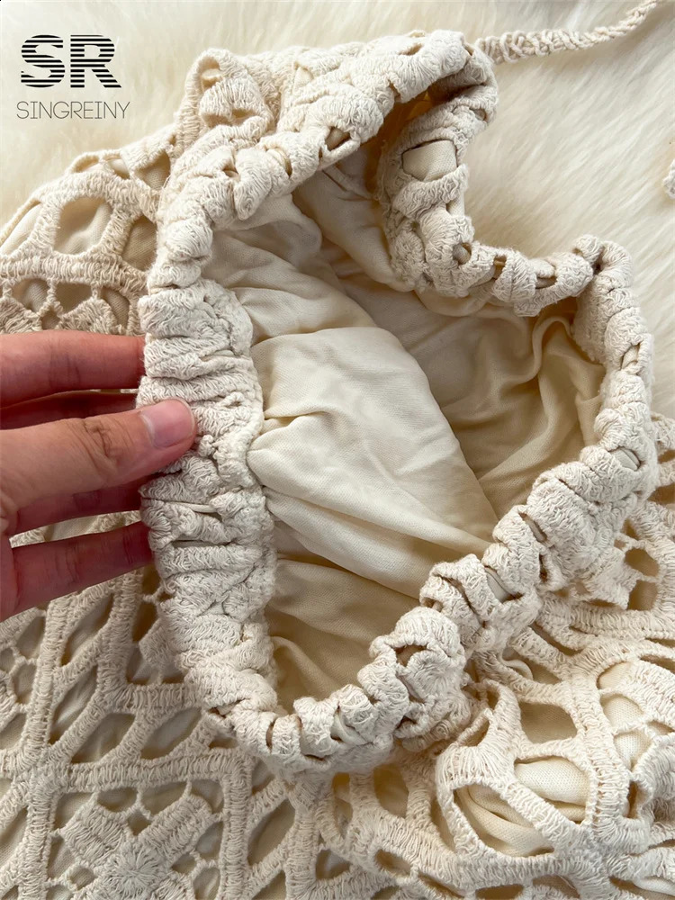 SINGREINY Vacation Two Piece Set Women Backless Camisole Halter Hollow Out Elastic Waist Long Skirt Summer Casual Knit Suit 251022