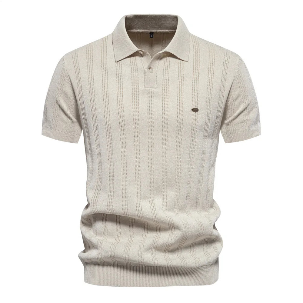 2024 Summer Mens Tshirts High Quality Short Sleeved Lapel Business Casual Knitted Polo Shirt Man Sleeve 240810