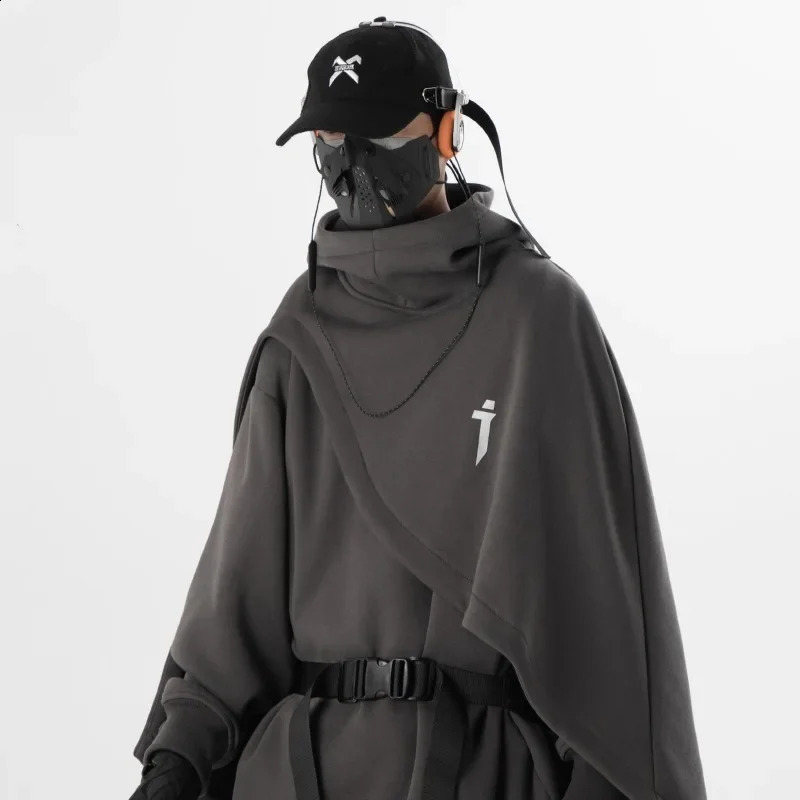 Men Womens Hooded Twopiece Illusion Pullover Sweatshirt Poloturtle Neck Mantle Casual Loose Fit Autumnwinter 240824