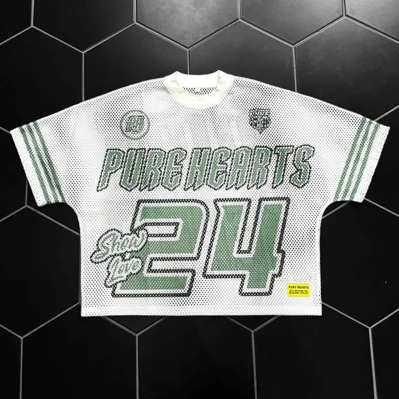 Y2K Tshirt American Fashion Breathable Splicing Bag Football Shirt Street Clothing Casual Neutral Short Sleeve Top 240822