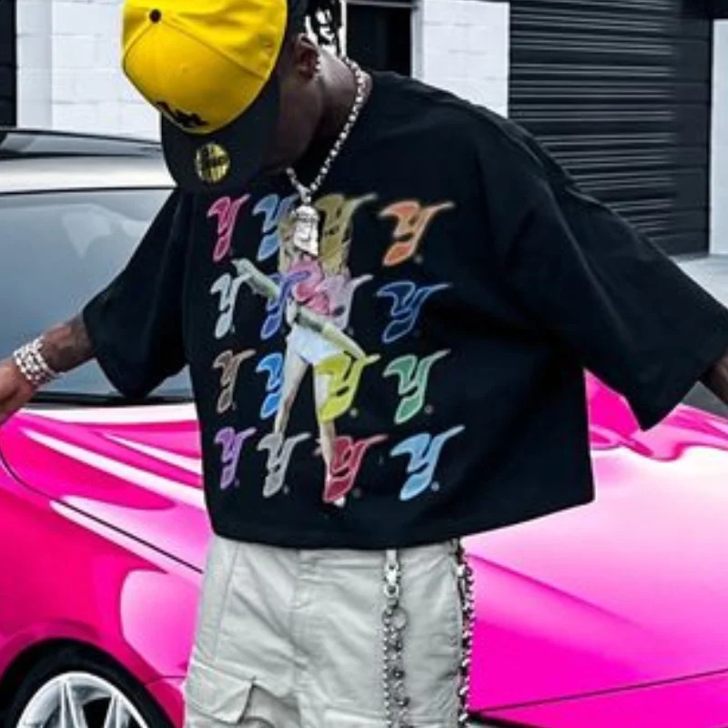 Y2K Streetwear Tshirt Harajuku Gothic Alphabet graphic print short sleeved hiphop trend mens and womens Tshirts 240810