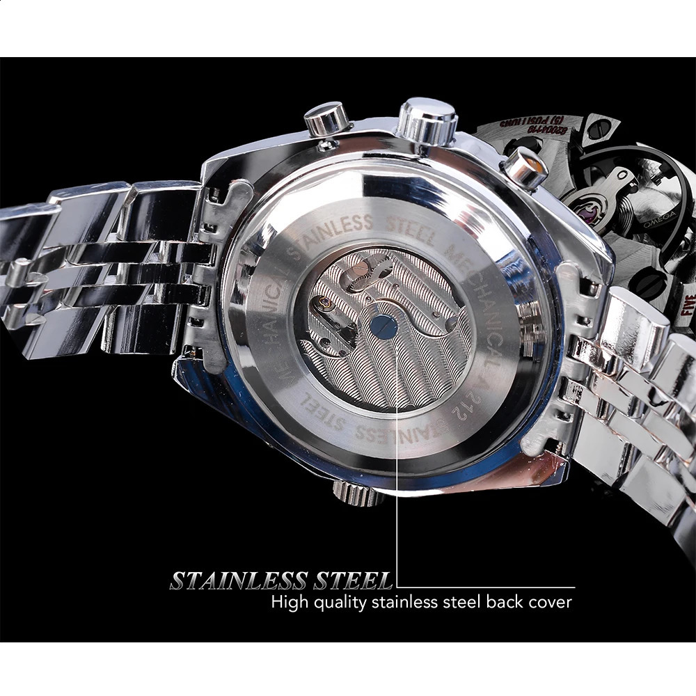 Jaragar Blue Glass Black Silver Automatic Watch Stainless Steel Date Clock Luminous Men Business Mechanical Wristwatch 240808