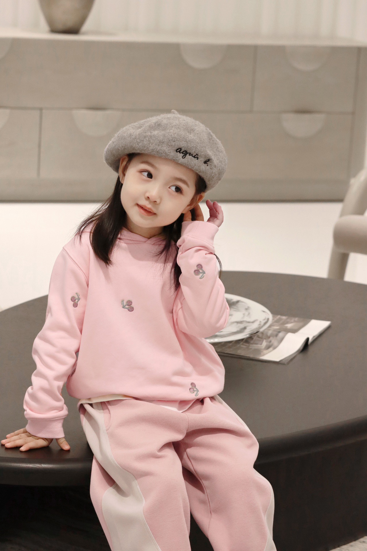 Kids Girl Hoodies Cherry Printed Clothing Fashion Autumn Sports Suit Baby Girls Hooded Hoodie Pink Sweatshirts