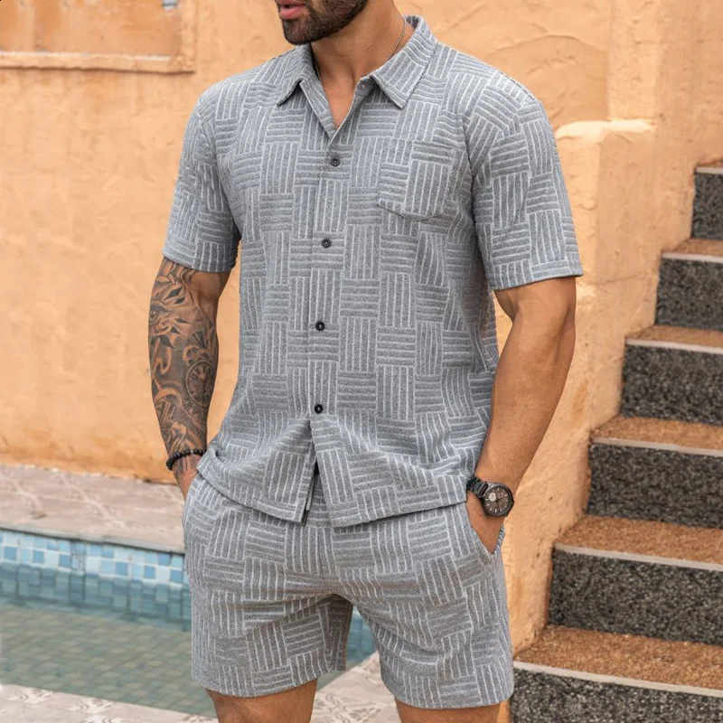 Explosion crossover comer jacquard button lapel polo shirt casual set240810