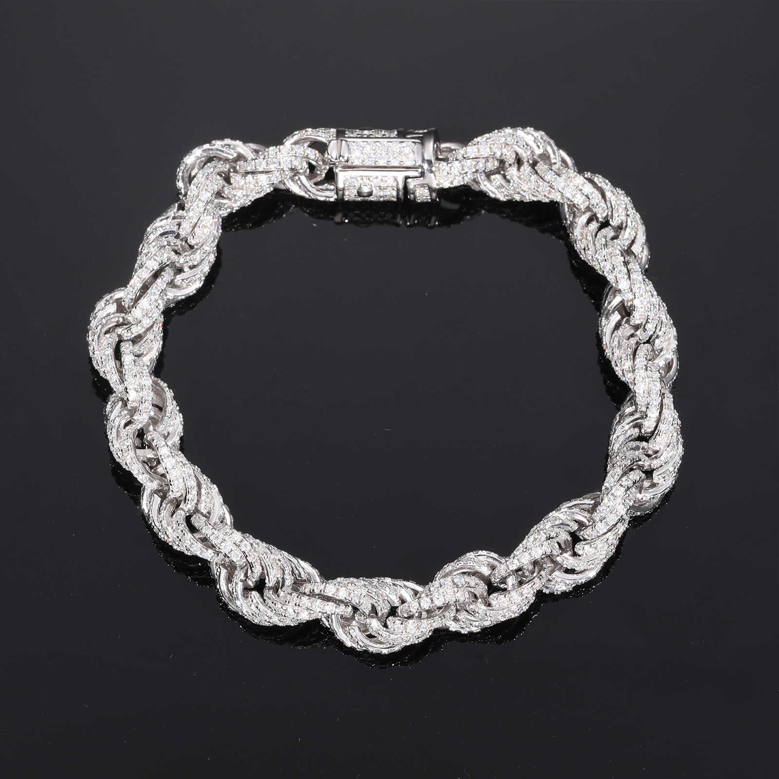 8mm Fully Iced Out Rope Necklace Spring Clasp Link Chain Bracelet Sterling Sier and VVS Moissanite